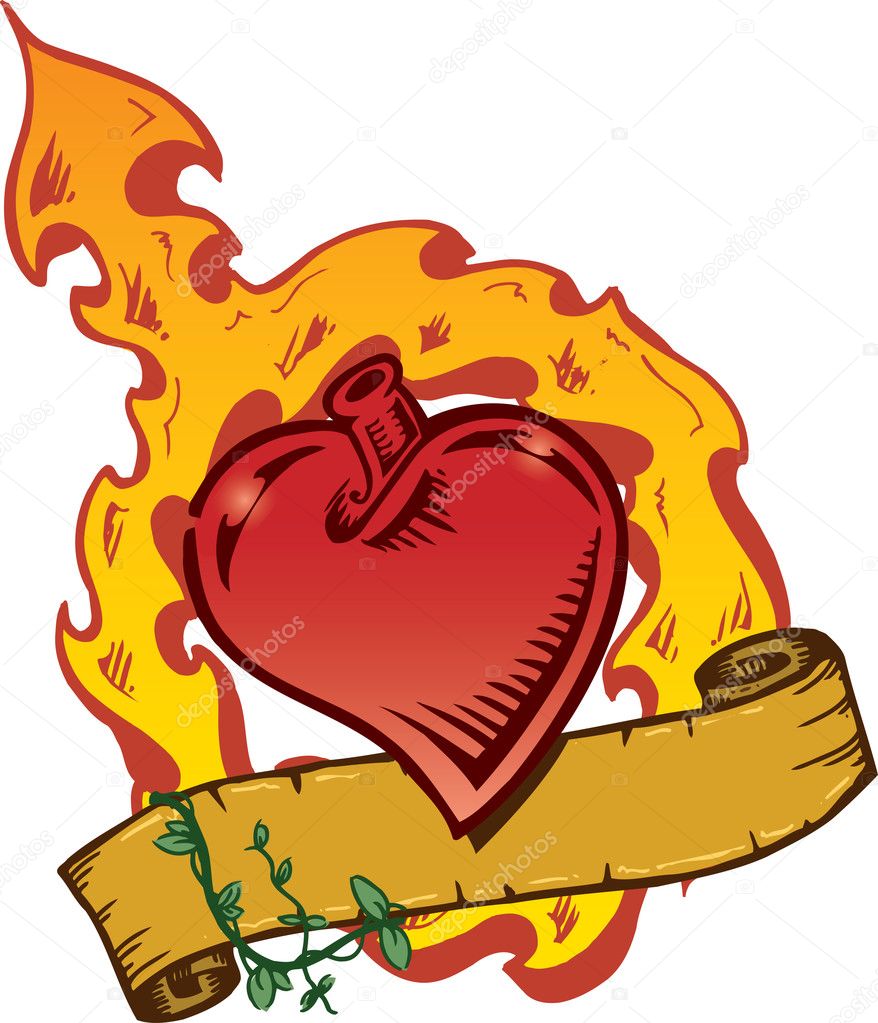 Flamming Heart Tattoo Style