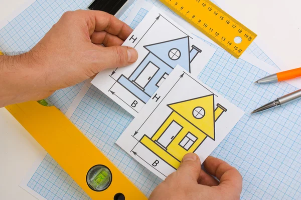 Drawing at home with construction tools — Stock Photo #5176964