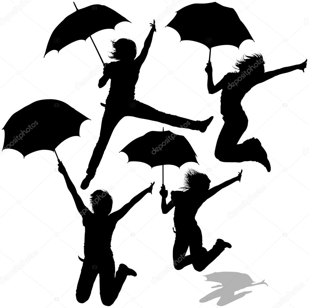 mädchen mit regenschirm springen — stockvektor © dero2010