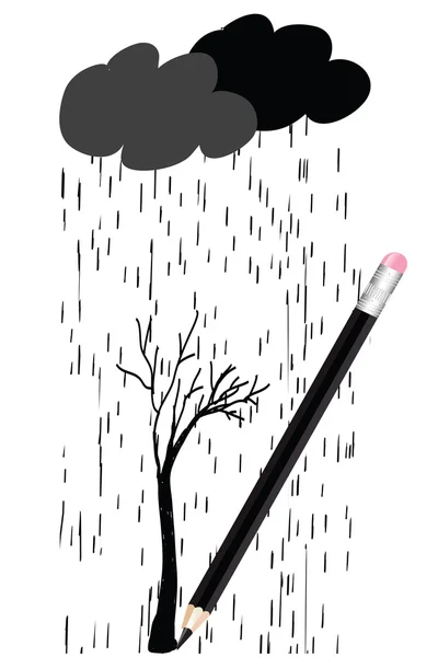 Doodle clip-art with tree and clipart of rain. Doodle clip-art with tree and