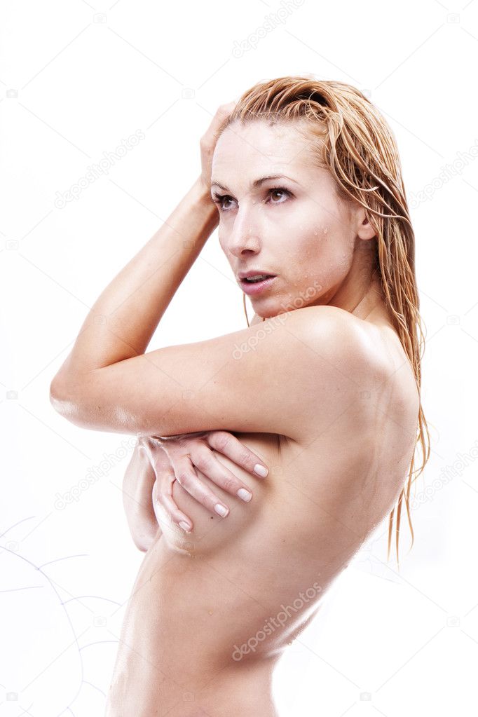 Blonde sexy woman with wet blonde hair