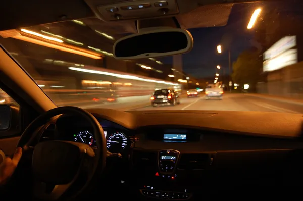 Night drive with car in motion — Stock Photo #3043167