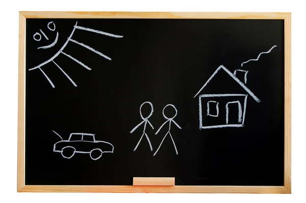 Blackboard with house drawing