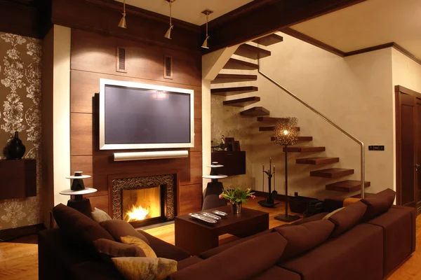 Interior of a living room with fireplace