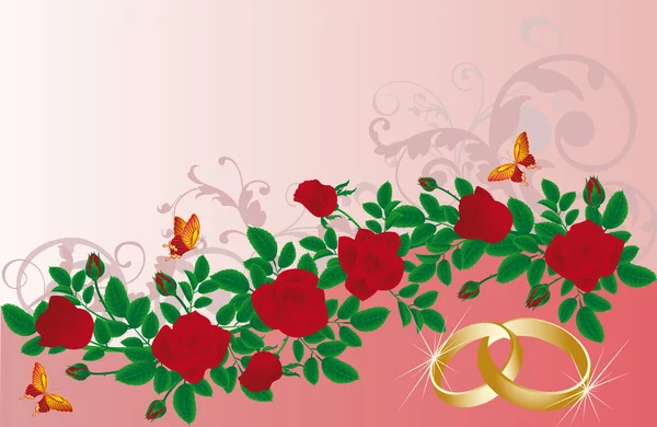 Wedding card with golden rings, vector