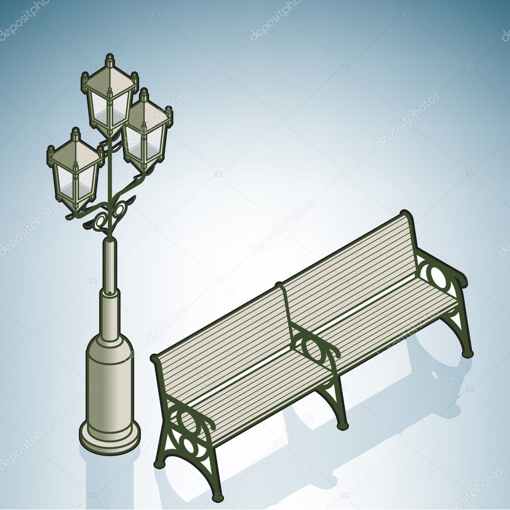 Street Light & Bench - Stock Illustration