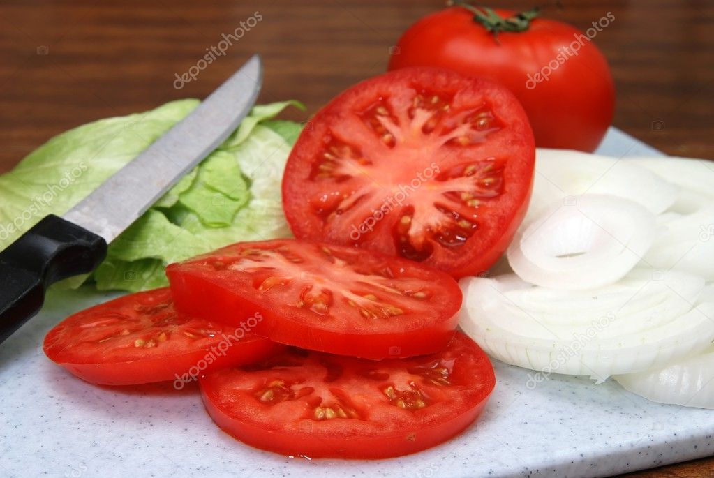 Tomato, Lettuce, and Onions — Stock Photo © dehooks 3159684