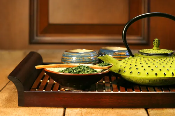 Green cast iron teapot