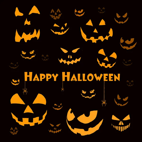 Spooky halloween faces on black