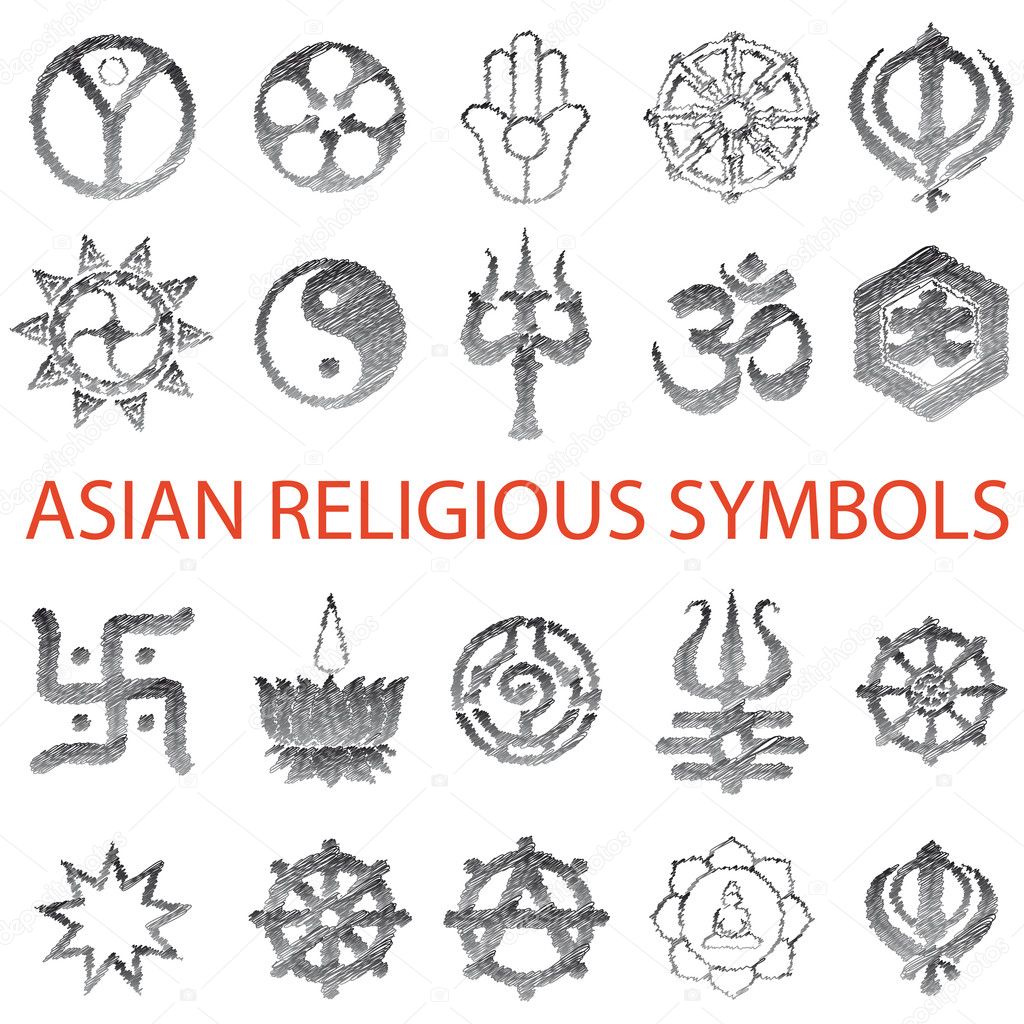 Set of Asian symbols pencil