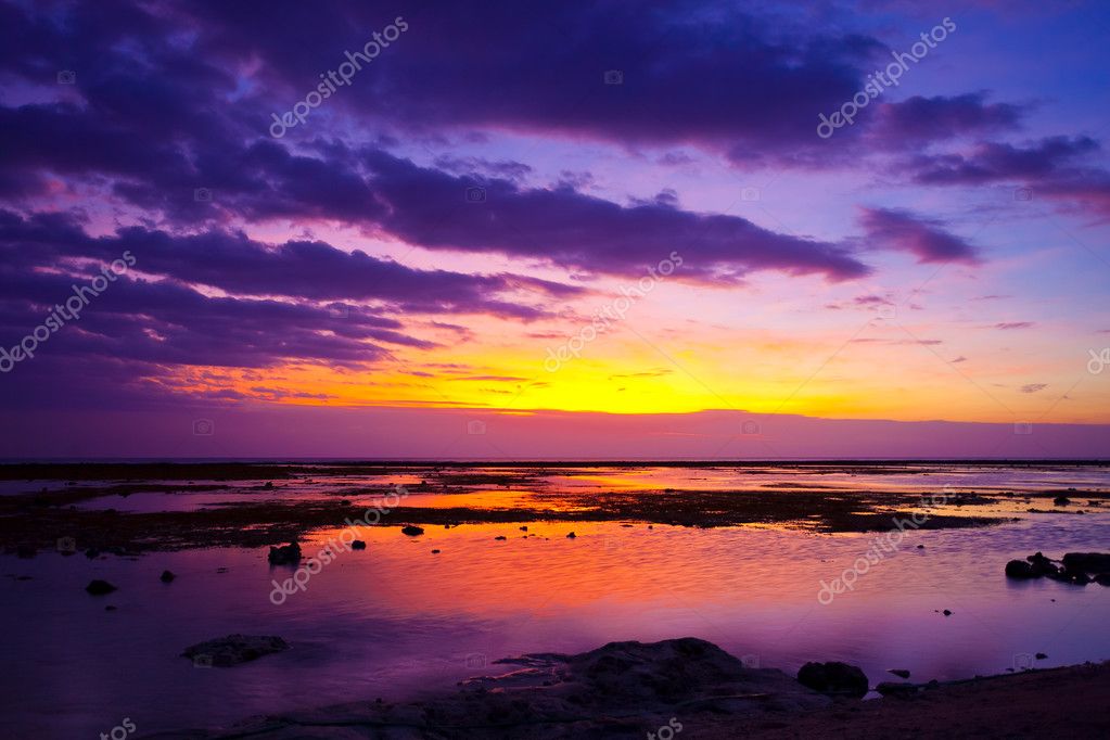 Tropical sunset on  beach  Lombok island  Indonesia