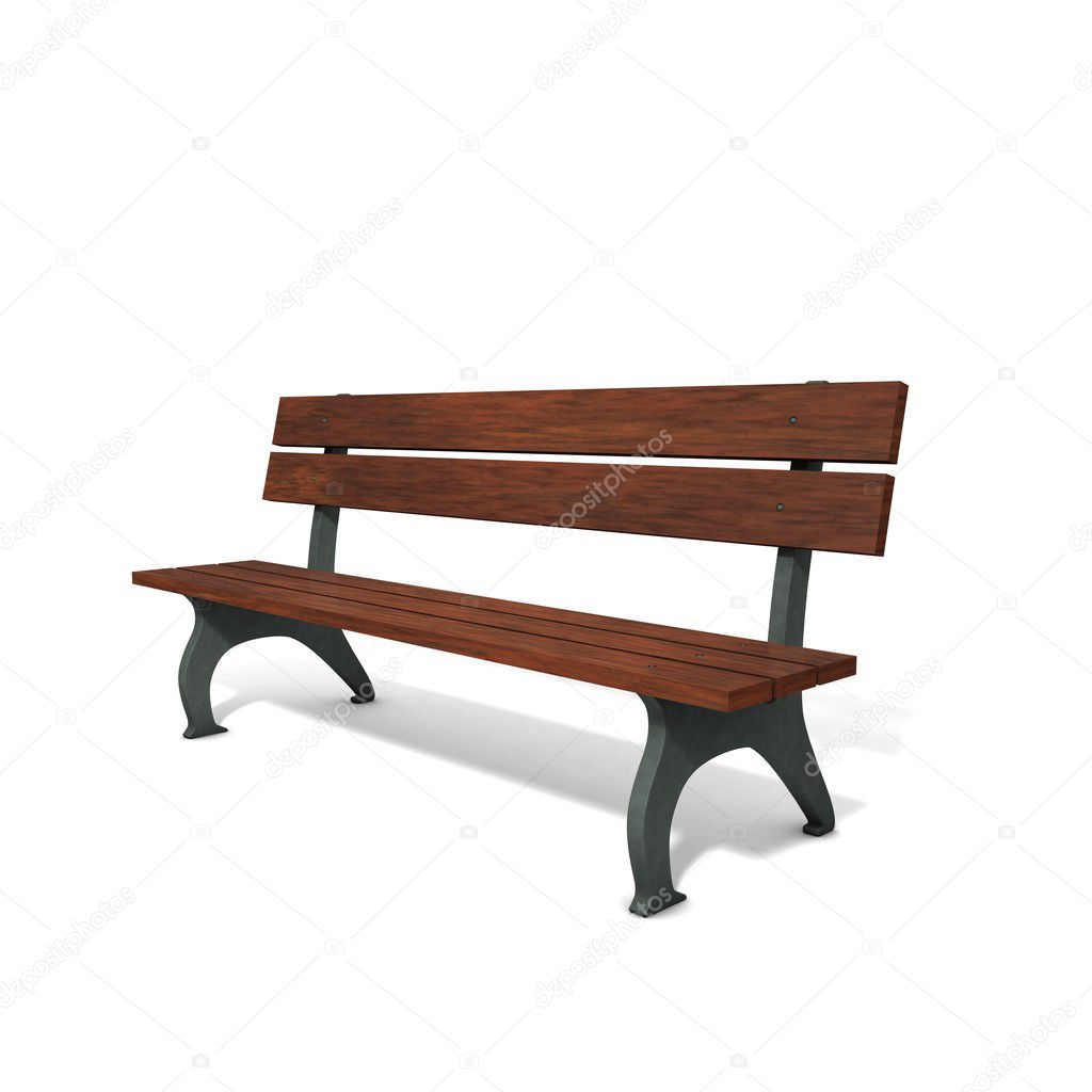 Wooden brown park bench. 3D graphics. Three-dimensional, isolated on 