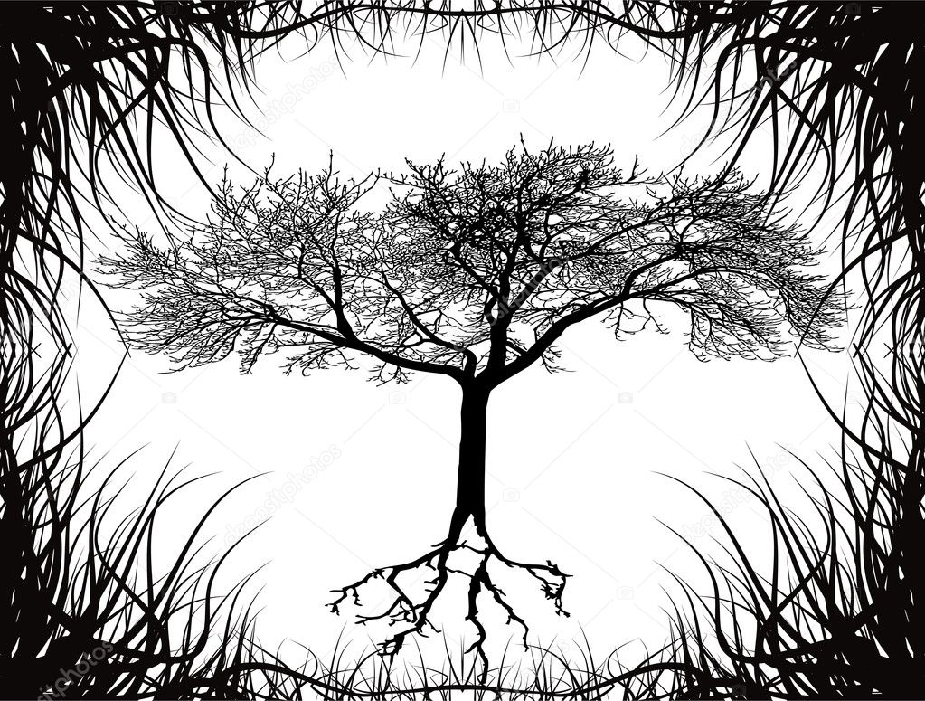 tree roots vector. Vector silhouette of a tree