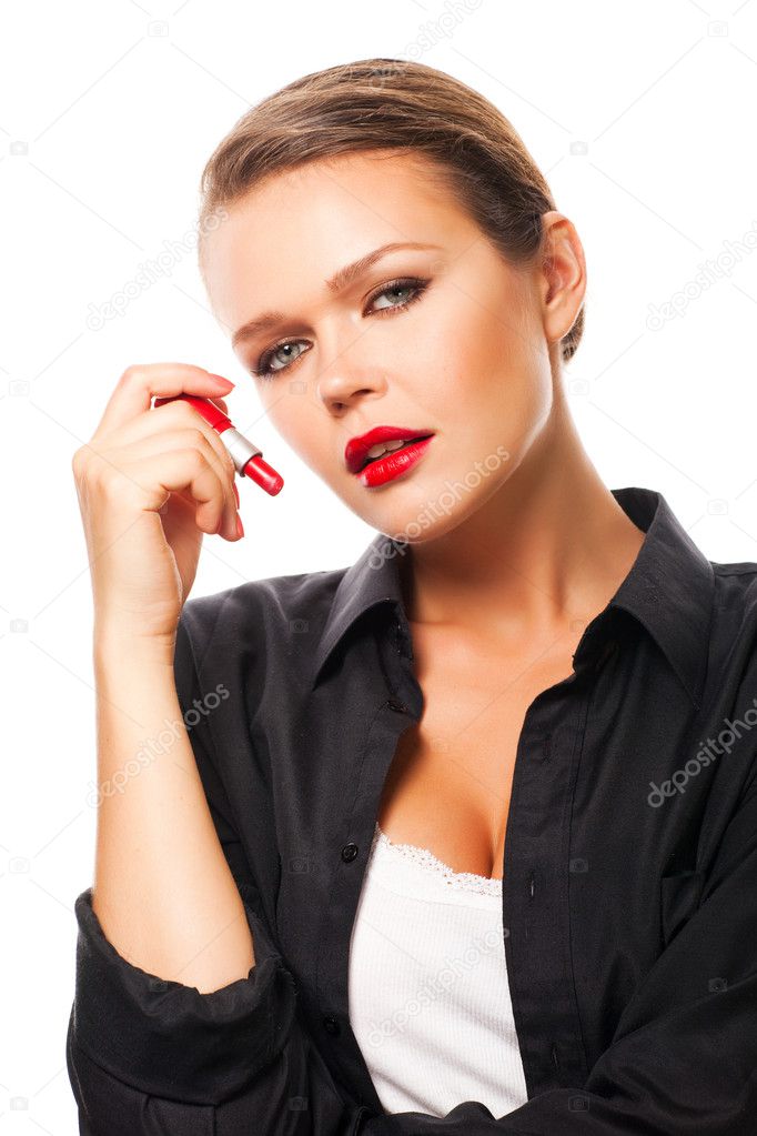 Woman Holding Lipstick