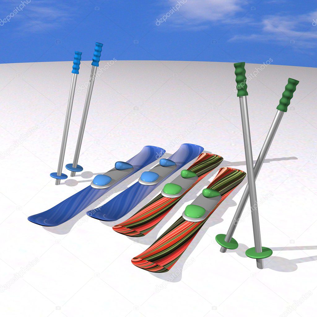 Mountain skiing with fastenings and mountainskiing sticks — Stock
