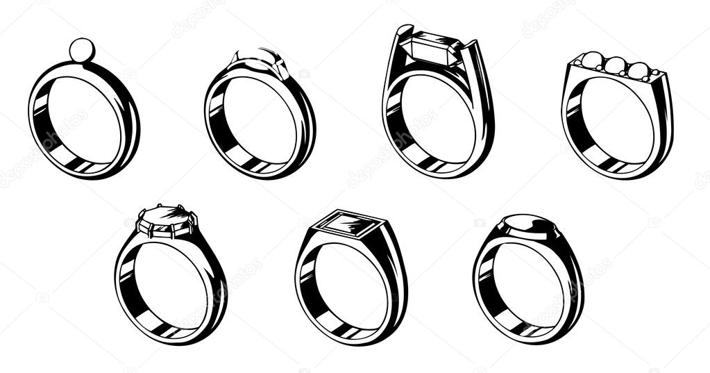 Eight romantic wedding rings Vector
