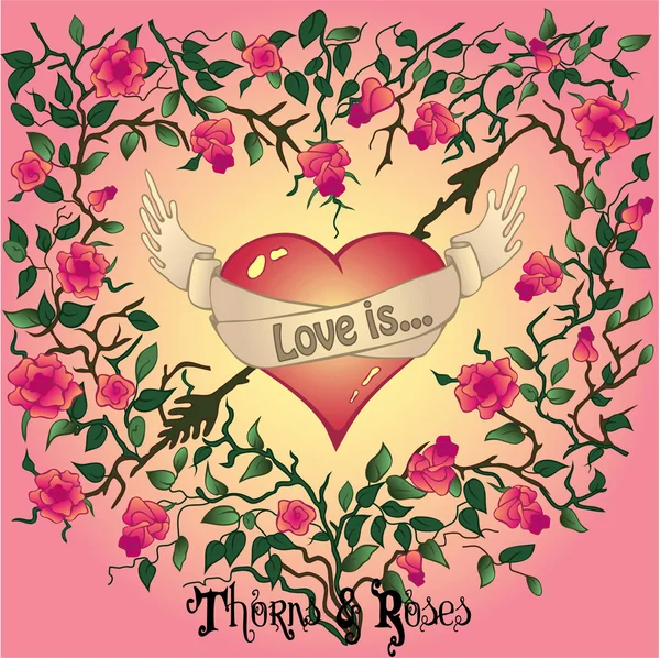 The heart with roses and thorns with text by Ala Alkhouskaya Stock Vector