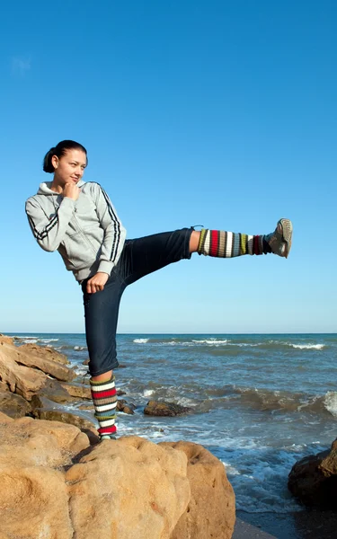 stock image Morning training on a seashore