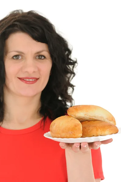 Žena s koláče — Stock fotografie