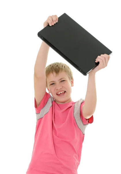 Nastolatek z laptopa — Zdjęcie stockowe