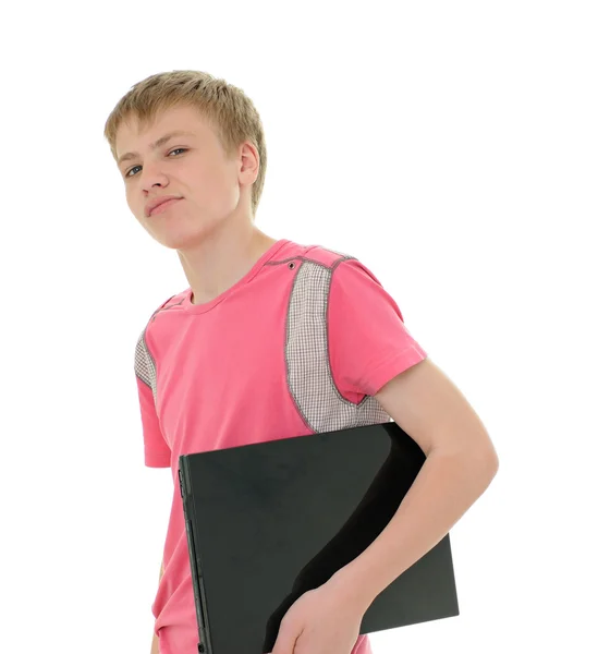 Έφηβος με laptop — Φωτογραφία Αρχείου
