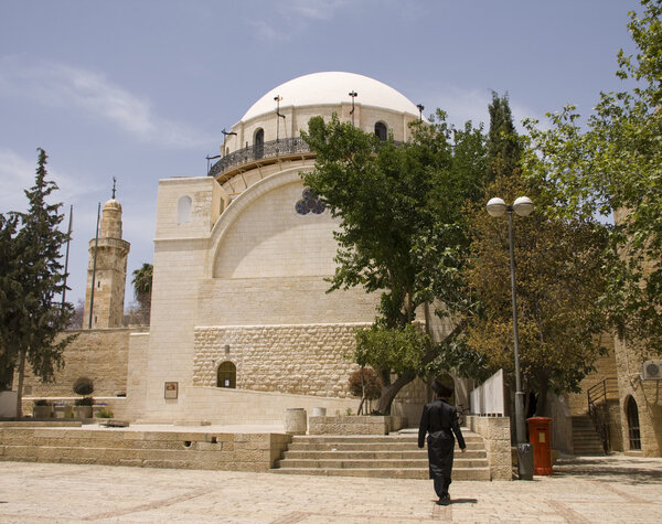 Orthodox Jew man walking in Jewish quarter of Jerusalem. Israel