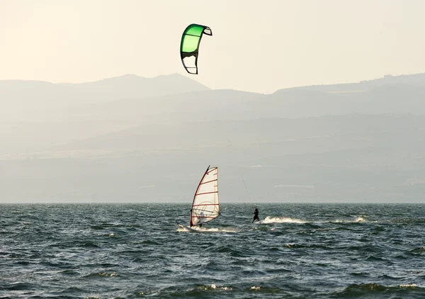 stock image Sky-surfing and surfing on lake Kinneret