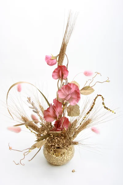 stock image Bouquet with pink flowers and wheat