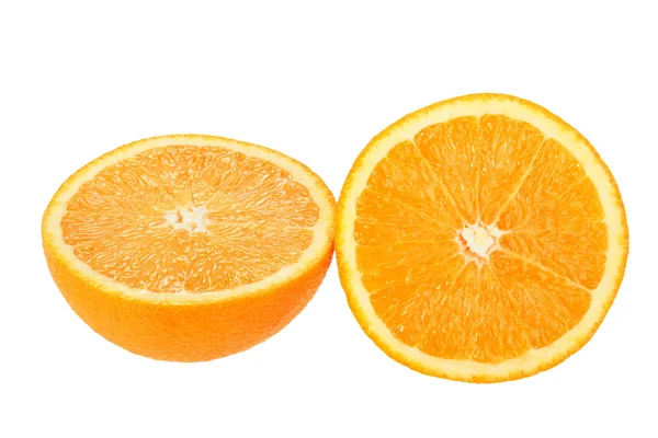 Два поперечных сечения апельсина — стоковое фото