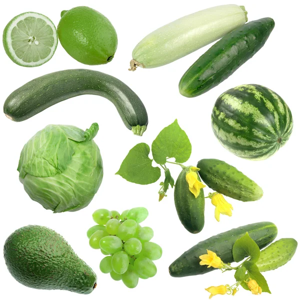 Conjunto de frutas e legumes verdes — Fotografia de Stock
