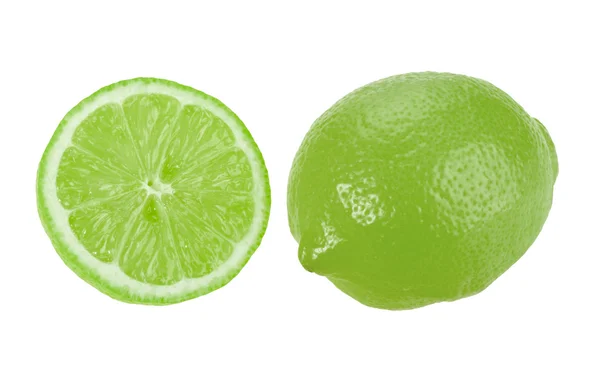 Full and cross section of green lime — Stock Photo, Image