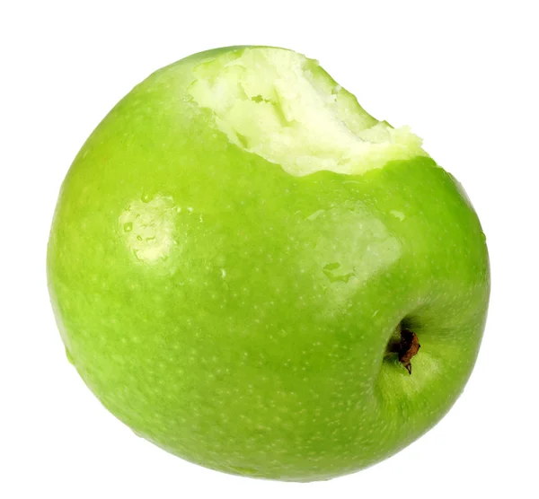 Único uma maçã verde com mordida — Fotografia de Stock