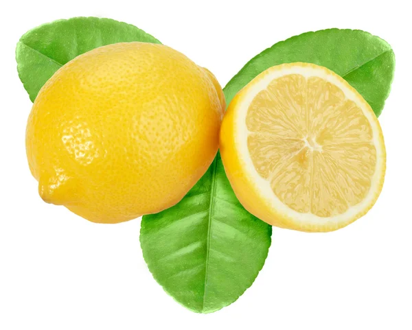 Žlutá citron s zelený list — Stock fotografie