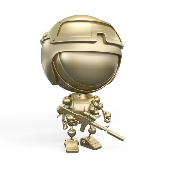 Golden soldier in helmet with a weapon — Stock Photo, Image