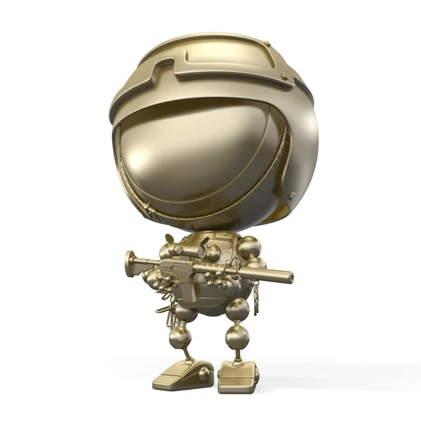Golden soldier in helmet with a weapon — Stock Photo, Image