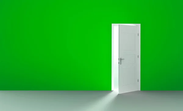 Porta aberta em uma sala verde vazia — Fotografia de Stock