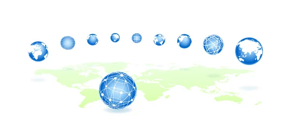 Set global spheres on a map — Stock Vector