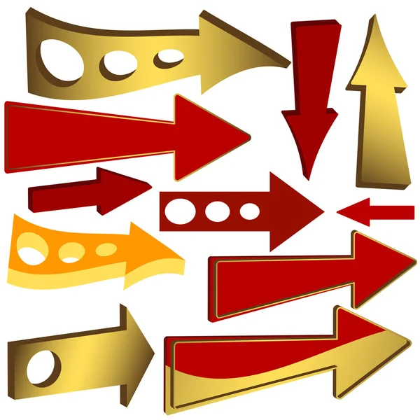 Conjunto de oro y los iconos de flecha roja — Vector de stock