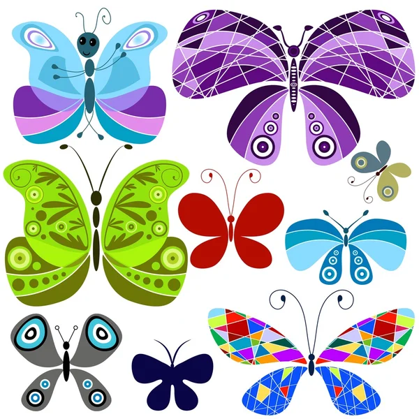 Set abstrait papillons colorés — Image vectorielle
