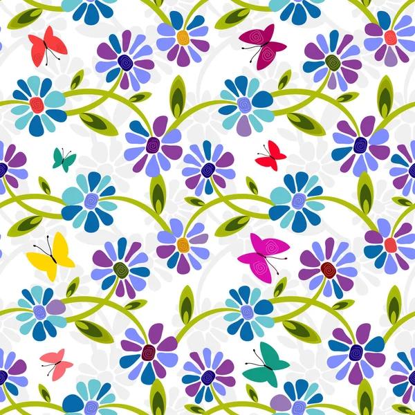 シームレスな青い花柄 — ストックベクタ