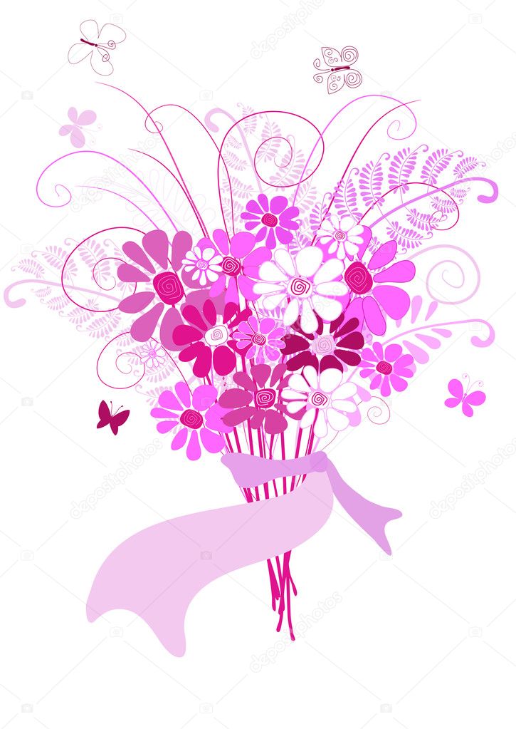 Bouquet of pink flowers (vector)