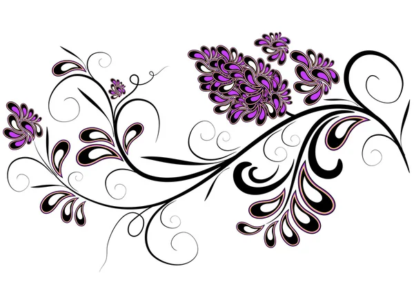 Dekorativer Zweig mit lila Blüten — Stockvektor