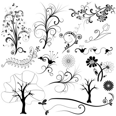 Set grafik çiçek elemanı