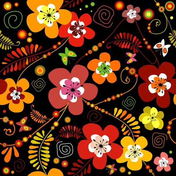 Zwarte bloemenpatroon — Stockvector