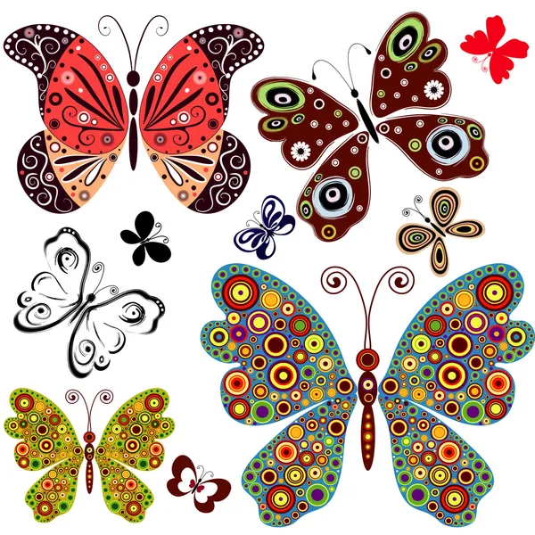Ställ in abstrakt fjärilar — Stock vektor