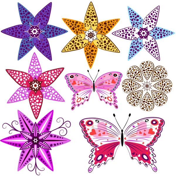 Set de flores y mariposas — Archivo Imágenes Vectoriales