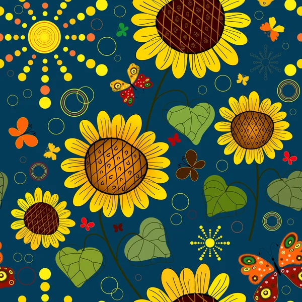 Seamless floral dark blue summer pattern — Stock Vector
