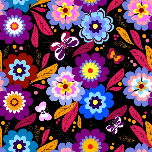 シームレスな暗い花柄 — ストックベクタ