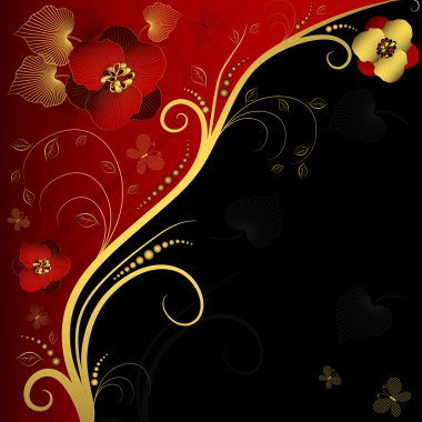 Red, black and golden floral frame clipart