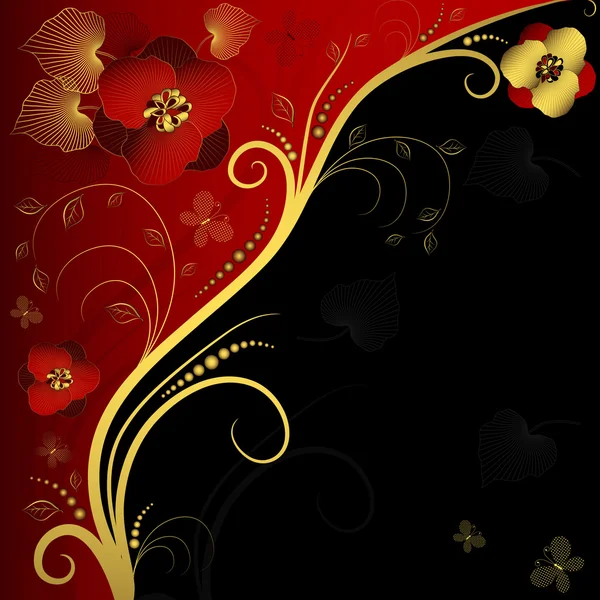 Czerwone, czarne i złote ramki kwiatowy — Wektor stockowy